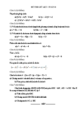 Đề thi giữa kỳ 1 Toán 8
